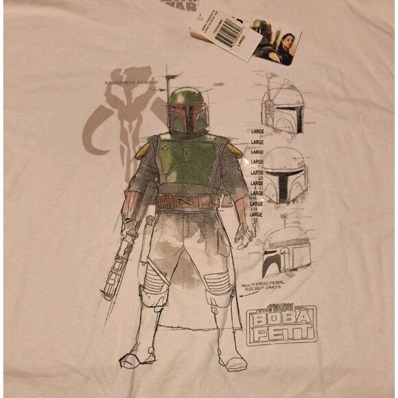 Star Wars Men’s Large Long Sleeve T-Shirt Boba Fett Helmet Sketch Diagram Tee - Picture 1 of 8